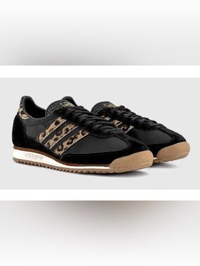 adidas Black Sneakers with Leopard-Print Stripes and Gum Sole SL 72 OG W